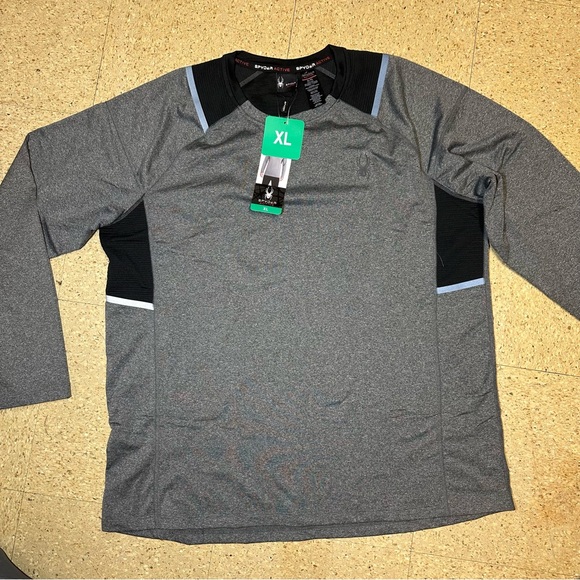 Spyder Active Mens Grey‎ Black Long Sleeve Workout Activewear Pullover Sz XL NWT - Picture 1 of 5